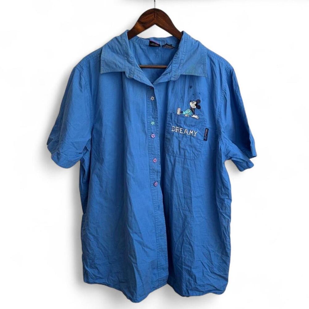 Vintage 90s Mickey Mouse Disney Shirt Button Up Cartoon Women’s 18W Flower